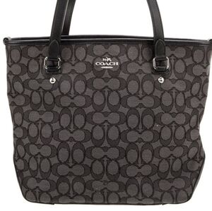 Coach Tote Zip Top Outline Signature C 2017 F58282 Smoke/Black Like New